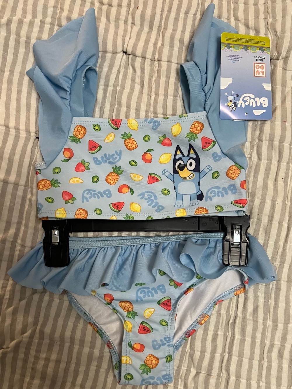 Light Blue  Bluey Girls' Two-Piece Swimsuit with Fruit Print